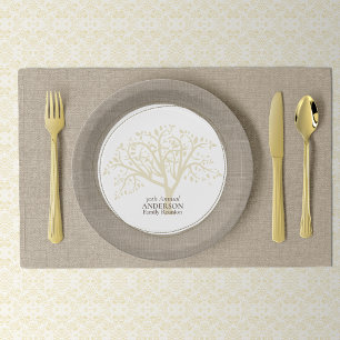 Family Reunion Rustic Brown Stitched Burlap Paper Plate