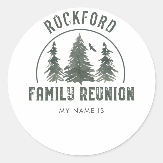 Family Reunion Rustic Forest MY NAME IS Classic Round Sticker (Front)