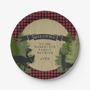 Family Reunion Rustic Picnic Deer Antler Trees Paper Plate