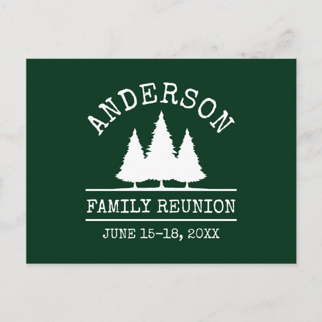 Family Reunion Rustic Pine Trees Green Postcard (Front)