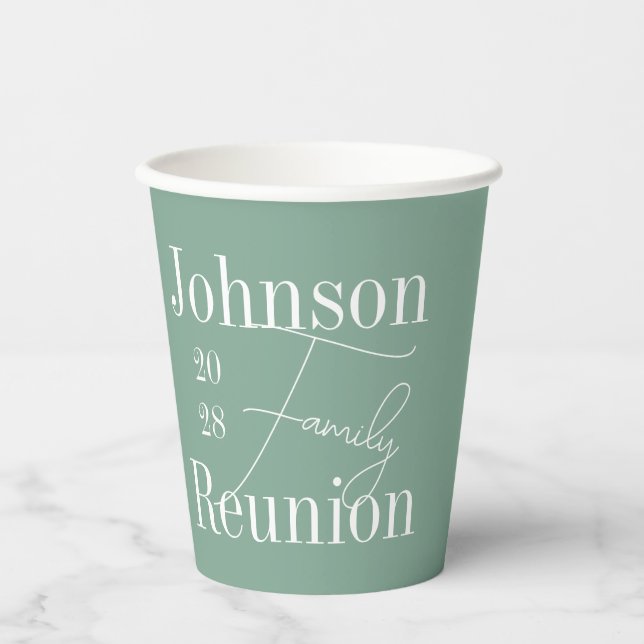 Family Reunion Sage Green Party Paper Cups (Front)