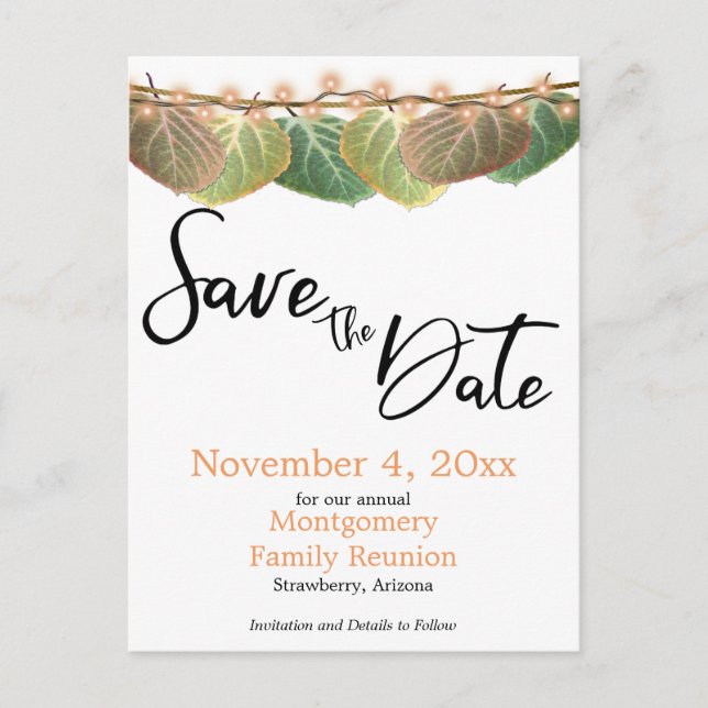Family Reunion Save The Date Aspen Tree Leaves Announcement Postcard (Front)