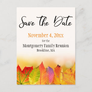 Family Reunion Save The Date Autumn Leaf Border Announcement Postcard
