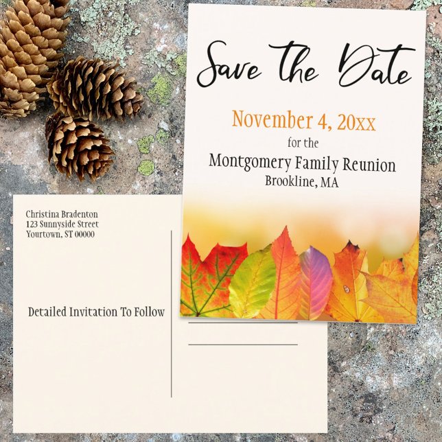 Family Reunion Save The Date Autumn Leaves  Announcement Postcard (Creator Uploaded)