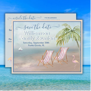 Family Reunion Save the Date Beach Sand QR Code  Announcement Postcard