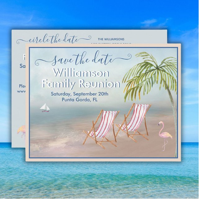 Family Reunion Save the Date Beach Sand QR Code  Announcement Postcard (Creator Uploaded)