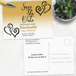 Family Reunion Save The Date Black Linked Hearts A Announcement Postcard