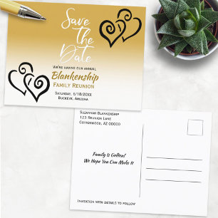 Family Reunion Save The Date Black Linked Hearts Announcement Postcard