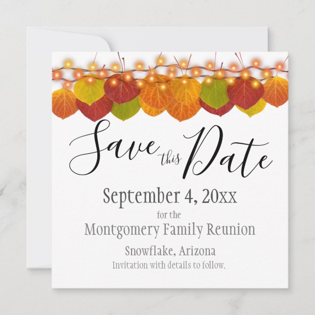 Family Reunion Save The Date Fall Aspen Leaves (Front)