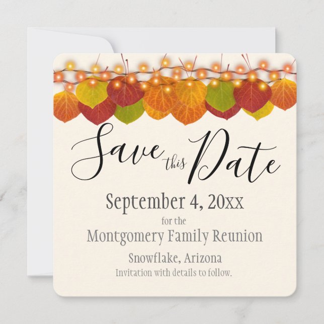 Family Reunion Save The Date Fall Aspen Leaves (Front)