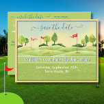 Family Reunion Save the Date Golf Club QR Code   Announcement Postcard<br><div class="desc">Charming watercolor card announcing the Family Reunion with this Save the Date postcard.  Information on the back to include reunion website and website QR code,  if desired.  Any special requests or design questions,  just send a chat or an email to charmdesignstudio@rcn.com and we'll be delighted to assist.</div>