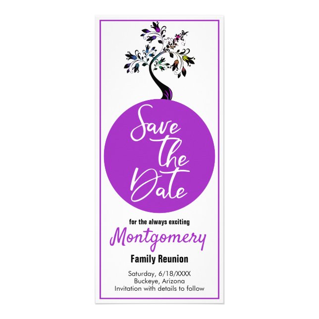 Family Reunion Save The Date Modern Colourful Tree Rack Card (Front)