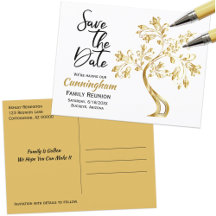Family Reunion Save The Date Modern Gold Tree