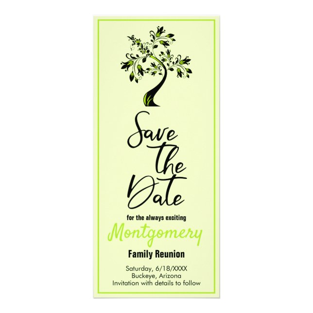 Family Reunion Save The Date Modern Green Tree Rack Card (Front)