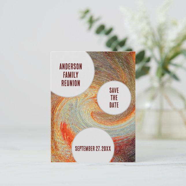 Family Reunion Save The Date Orange Brown Groovy Postcard (Standing Front)