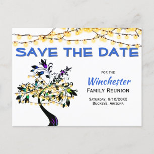 Family Reunion Save The Date Yellow Lights Tree Announcement Postcard