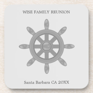 Family Reunion & Silver Ship Wheel on Light Grey Coaster