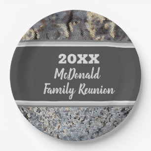 Family Reunion Snakeskin Pattern Grey Black Mosaic Paper Plate