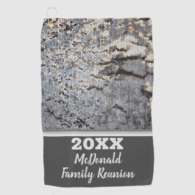 Family Reunion Snakeskin Pattern Grey Mosaic Golf Towel (Front)