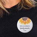 Family Reunion Souvenir 6 Cm Round Badge<br><div class="desc">This sunflower family reunion button makes a lovely keepsake for your family get-together.
Easily customisable. 
Use the Customise Further option to change the text size,  style,  or colour.
Because we create our own artwork you won't find this exact image from other designers. 
Original Watercolor © Michele Davies.</div>