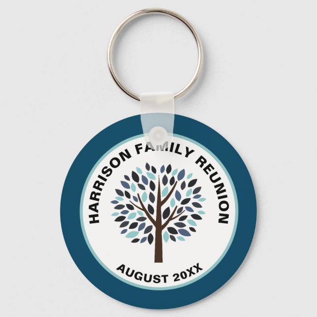 Family Reunion Souvenir Keepsake Blue Keychain (Front)