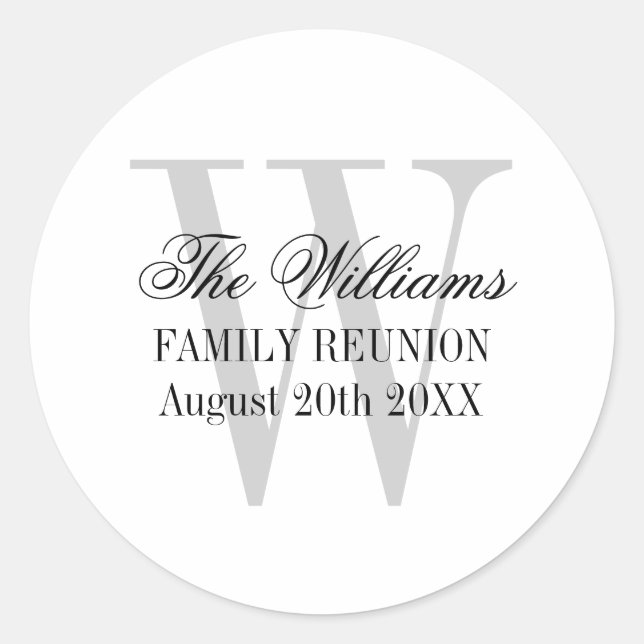 Family reunion stickers with elegant name monogram (Front)