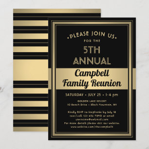 Family Reunion Stylish Typography Black and Gold Invitation