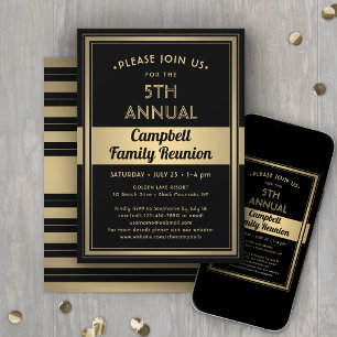 Family Reunion Stylish Typography Black and Gold Invitation