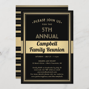 Family Reunion Stylish Typography Black and Gold Invitation