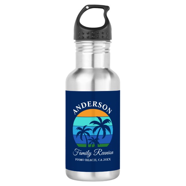 Family Reunion Summer Beach Palm Trees Blue 532 Ml Water Bottle (Front)