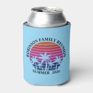 Family Reunion Summer Beach Palm Trees Blue Can Cooler