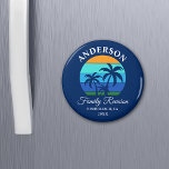 Family Reunion Summer Beach Palm Trees Blue Magnet<br><div class="desc">Family Reunion Summer Beach Palm Trees Sun Retro Style Navy Blue Refrigerator Magnet. Great for family reunion vacations from camping on the beach to a boat cruise. Personalise with your family name,  location,  year or date and more.</div>