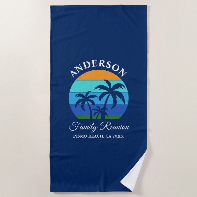 Family Reunion Summer Beach Palm Trees Blue Towel (Front)
