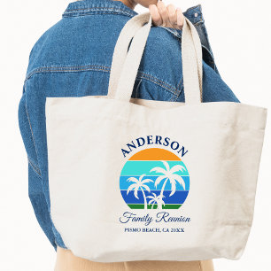 Family Reunion Summer Beach Palm Trees Large Tote Bag