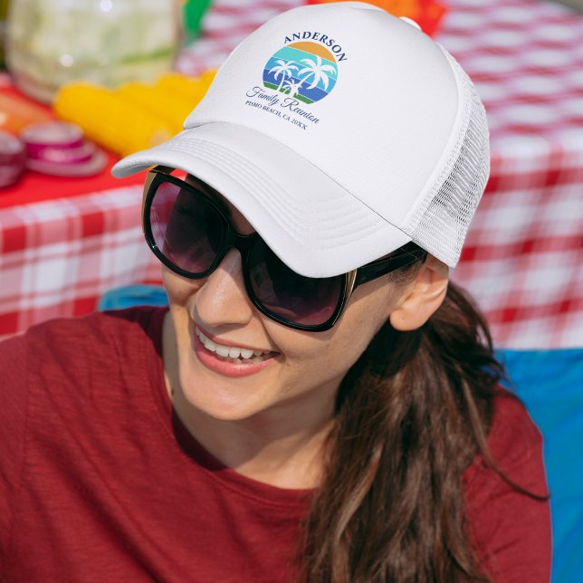 Family Reunion Summer Beach Palm Trees Trucker Hat (Several colors to choose from.)