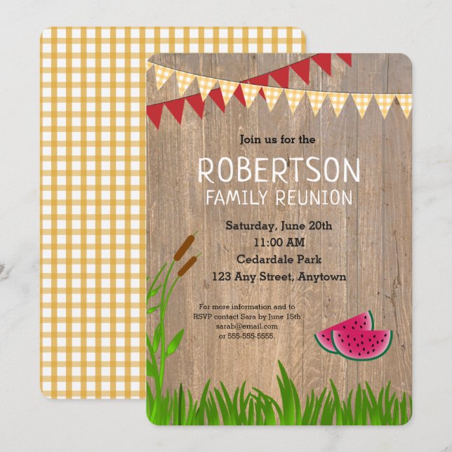 Family Reunion Summer Picnic Rustic Invitation (Front/Back)