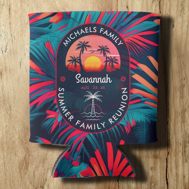 Family Reunion Summer Sunset Beach Palm Tree Can Cooler (Creator Uploaded)