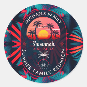 Family Reunion Summer Sunset Beach Palm Tree Classic Round Sticker