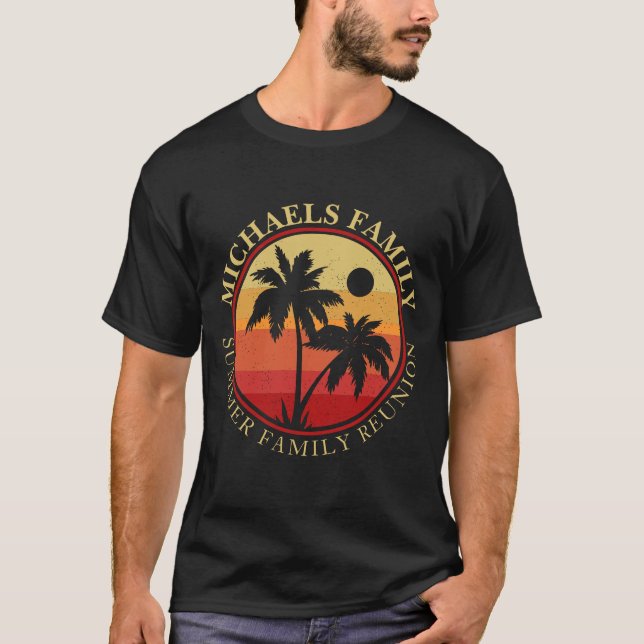 Family Reunion Summer Sunset Beach Palm Tree T-Shi T-Shirt (Front)