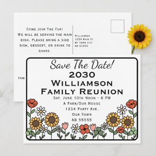 Family Reunion Sunflower Save The Date Holiday Postcard