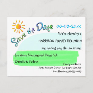 Family Reunion Sunshine Save the Date Postcard