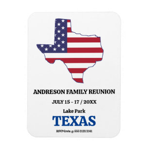 FAMILY REUNION TEXAS STATE MAP USA Flag Magnet