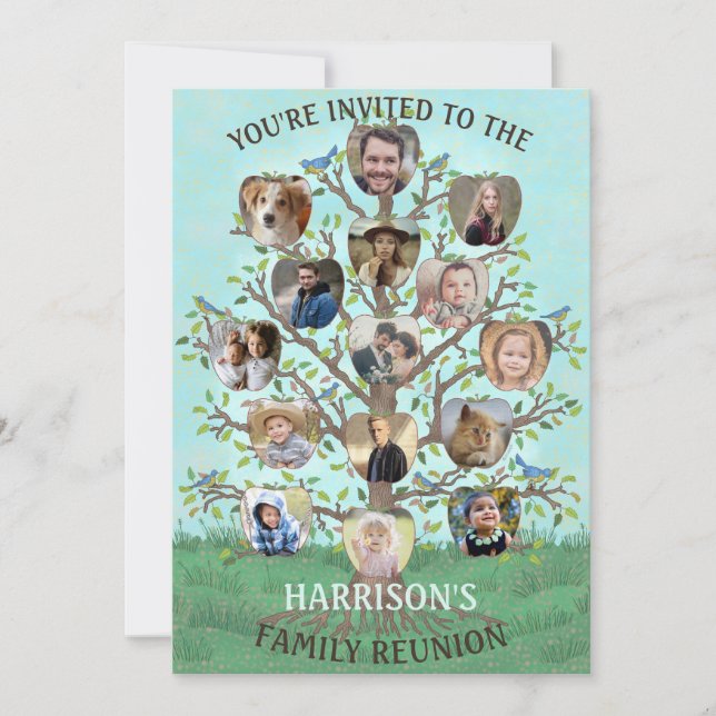 Family Reunion Tree 15 Photo Collage Custom Party Invitation (Front)