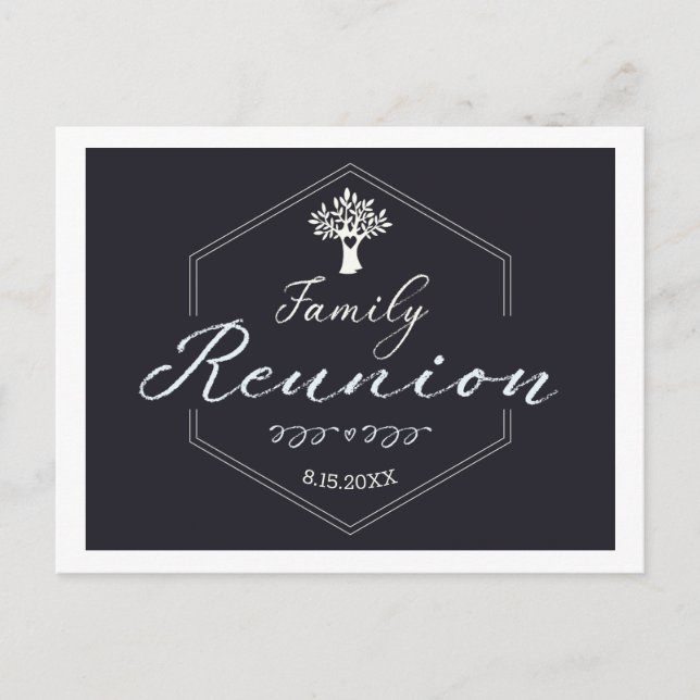 Family Reunion Tree Classic Black White Invitation Postcard (Front)