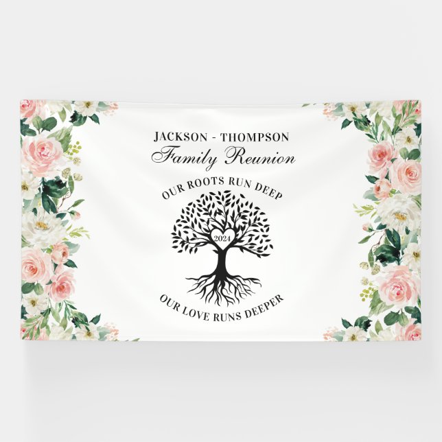 Family Reunion Tree Floral backdrop banner (Horizontal)