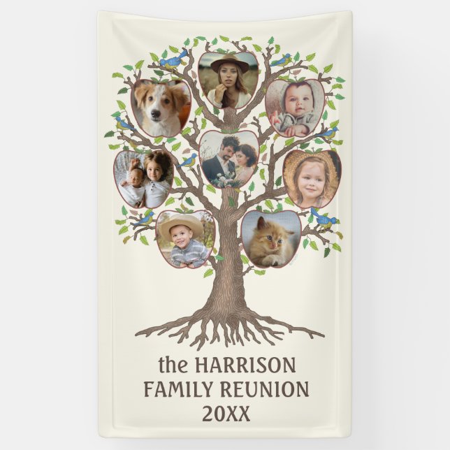 Family Reunion Tree Get Together 8 Photo Collage Banner (Vertical)
