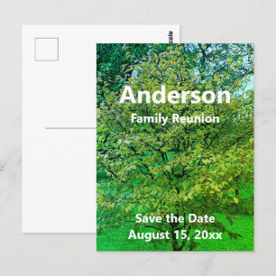 Family Reunion (Tree) Green & White Save the Date Postcard