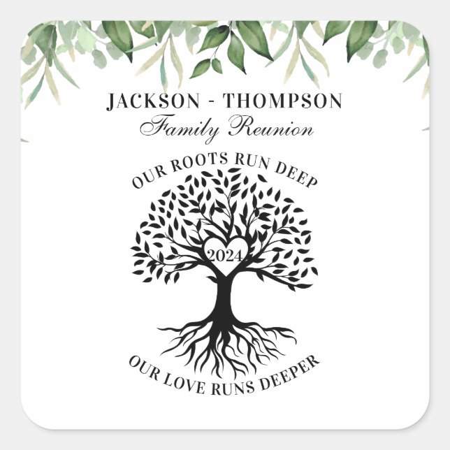 Family reunion tree greenery  square sticker (Front)