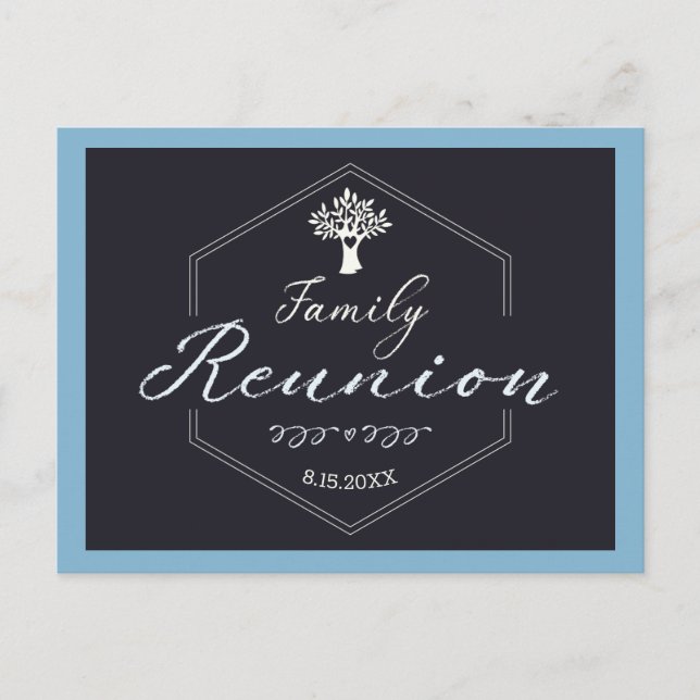 Family Reunion Tree Invitation Blue Modern (Front)