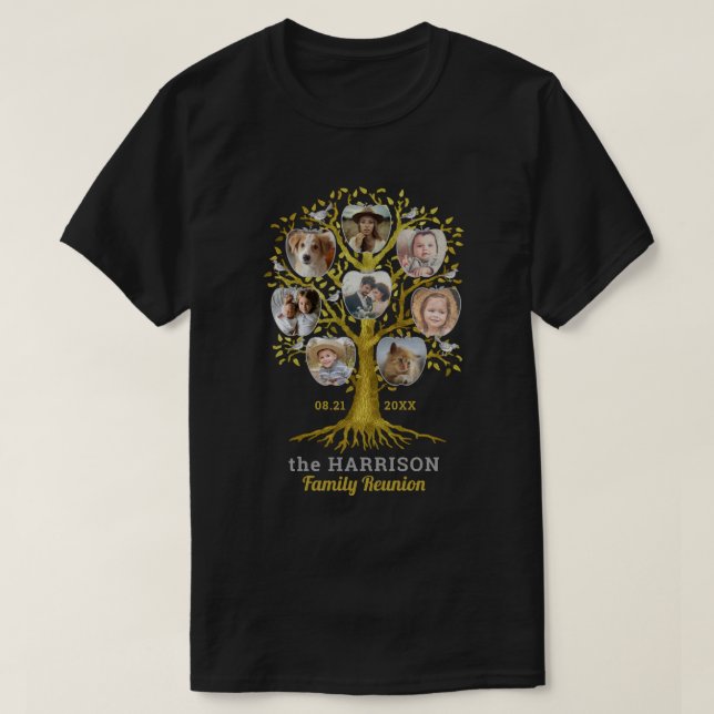 Family Reunion Tree Photo Collage Custom Gold T-Shirt (Design Front)